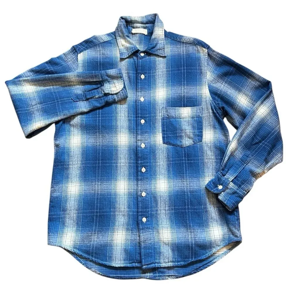 CP SHADES Blue/White Plaid Flannel Button Up Long Sleeve Cotton Shirt Men's Sz S - Picture 2 of 6